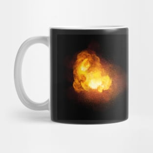 Fiery bomb explosion, orange color with sparks and smoke Mug